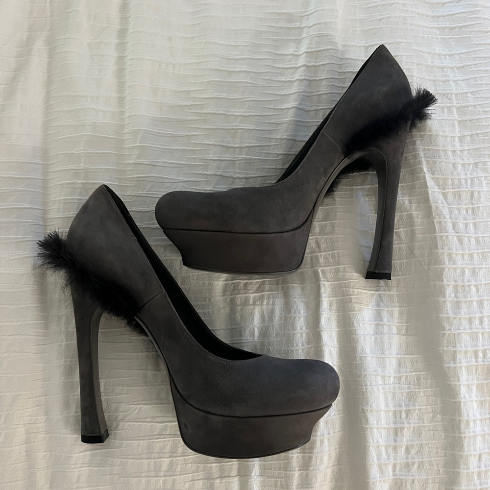 Yves Saint Laurent Black Suede Platform Heels